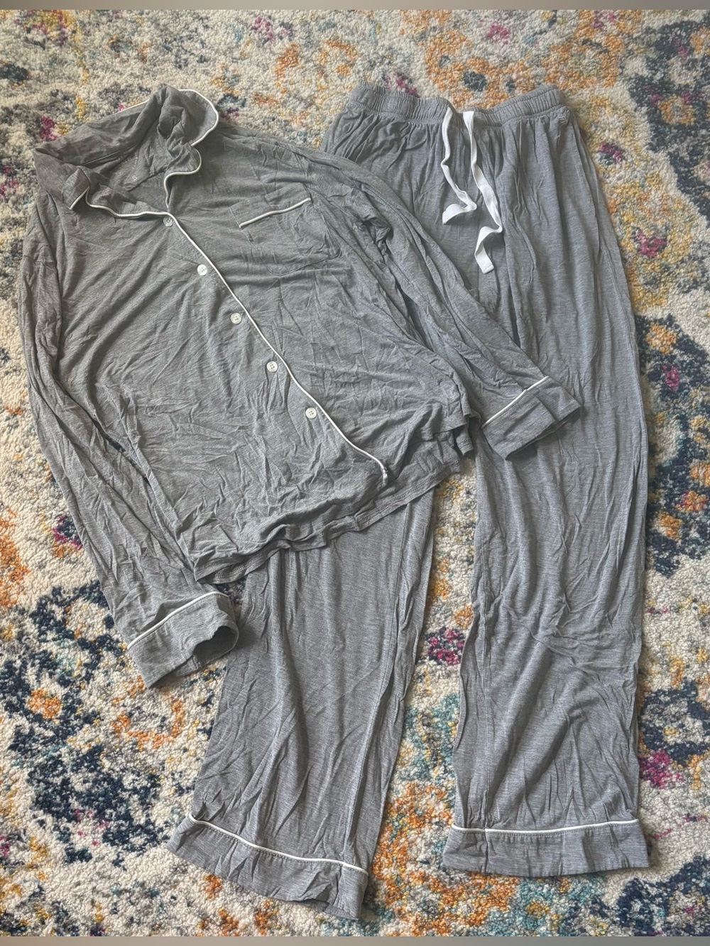 Cozy Earth Bamboo Pajamas Stretch-Knit Long Sleeve Set Gray Size Small